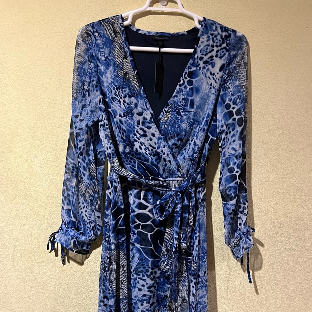 Kendall + Kylie Animal Print Maxi Dress Side Tie Waist Sz XL Long Sleeve NWT e1
